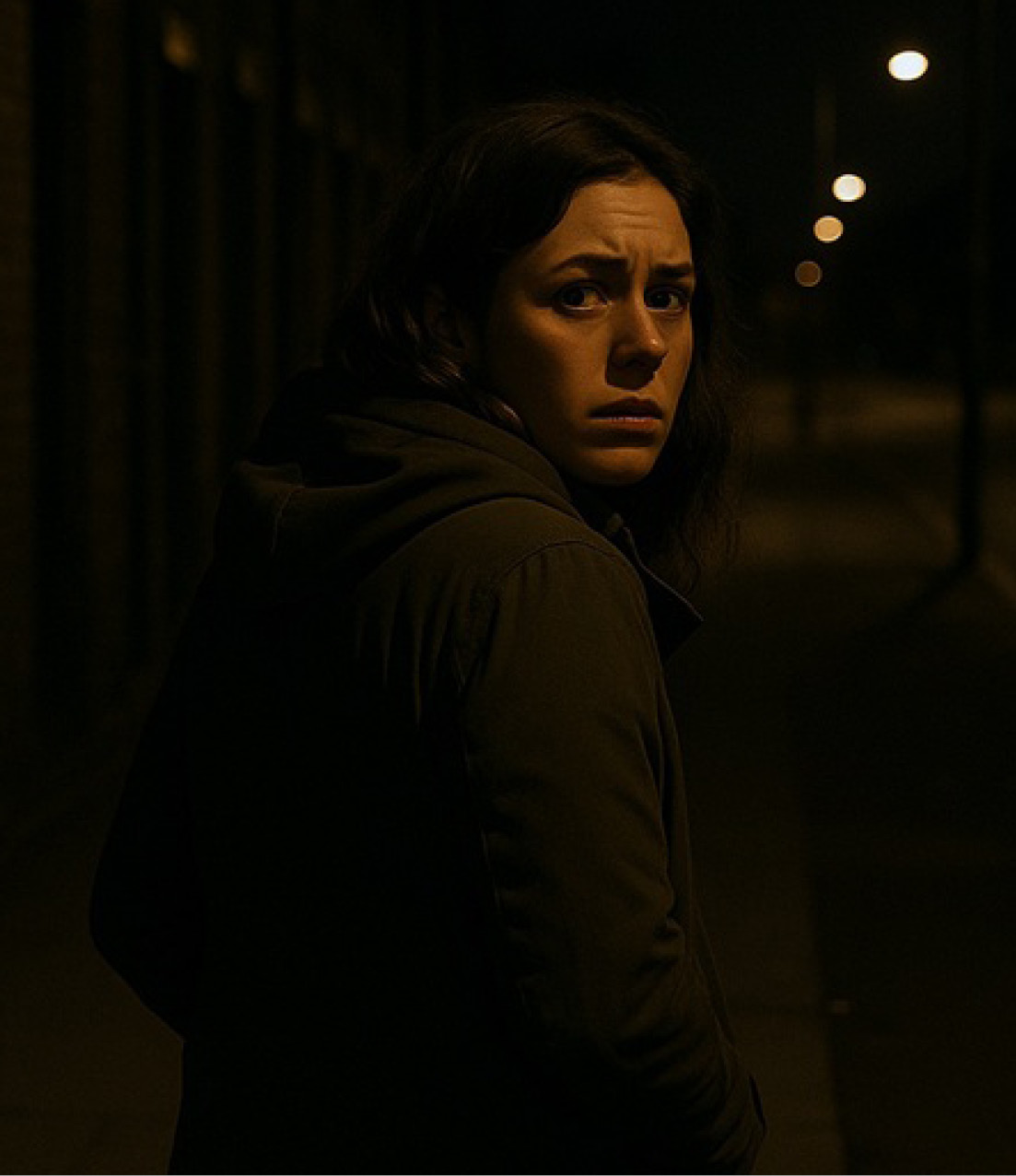 Chica mira a cámara con desconfianza